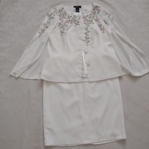 Cape 2 piece Skirt Set suit floral embroidered cape blazer + skirt